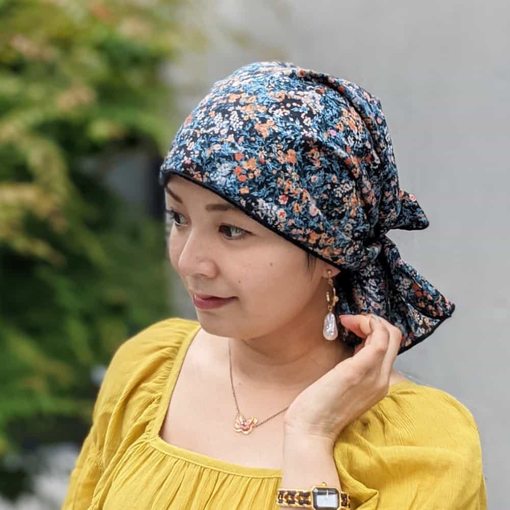 医療用帽子 ケア帽子 バンダナタイプ(モネフラワー柄)