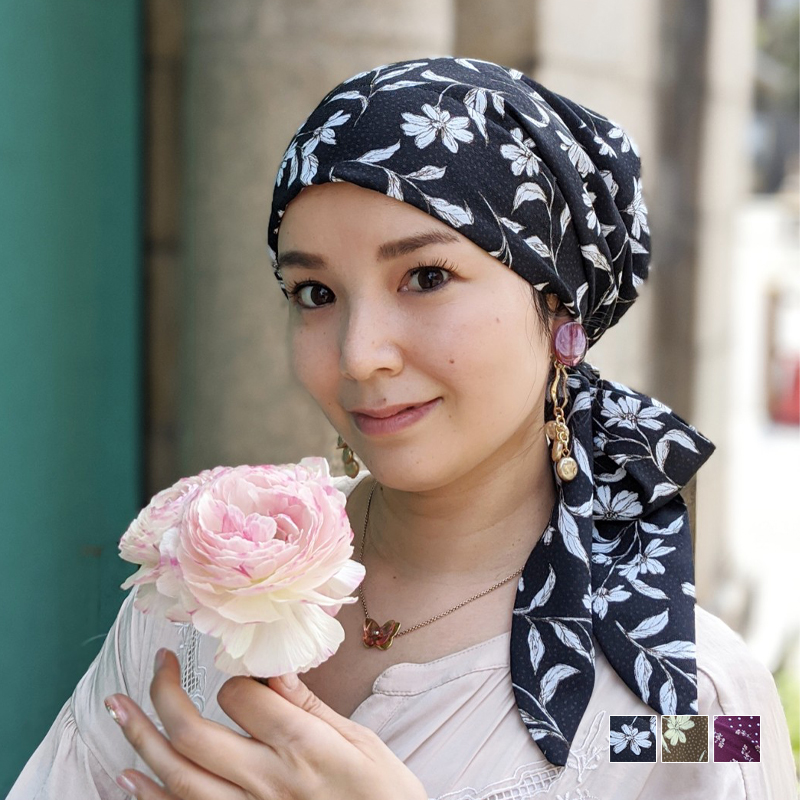 医療用帽子 ケア帽子 スカーフタイプ -フラワードット-