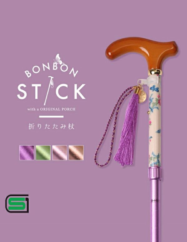 折りたたみ杖 -BONBON STICK- /蝶薔薇・リボン柄