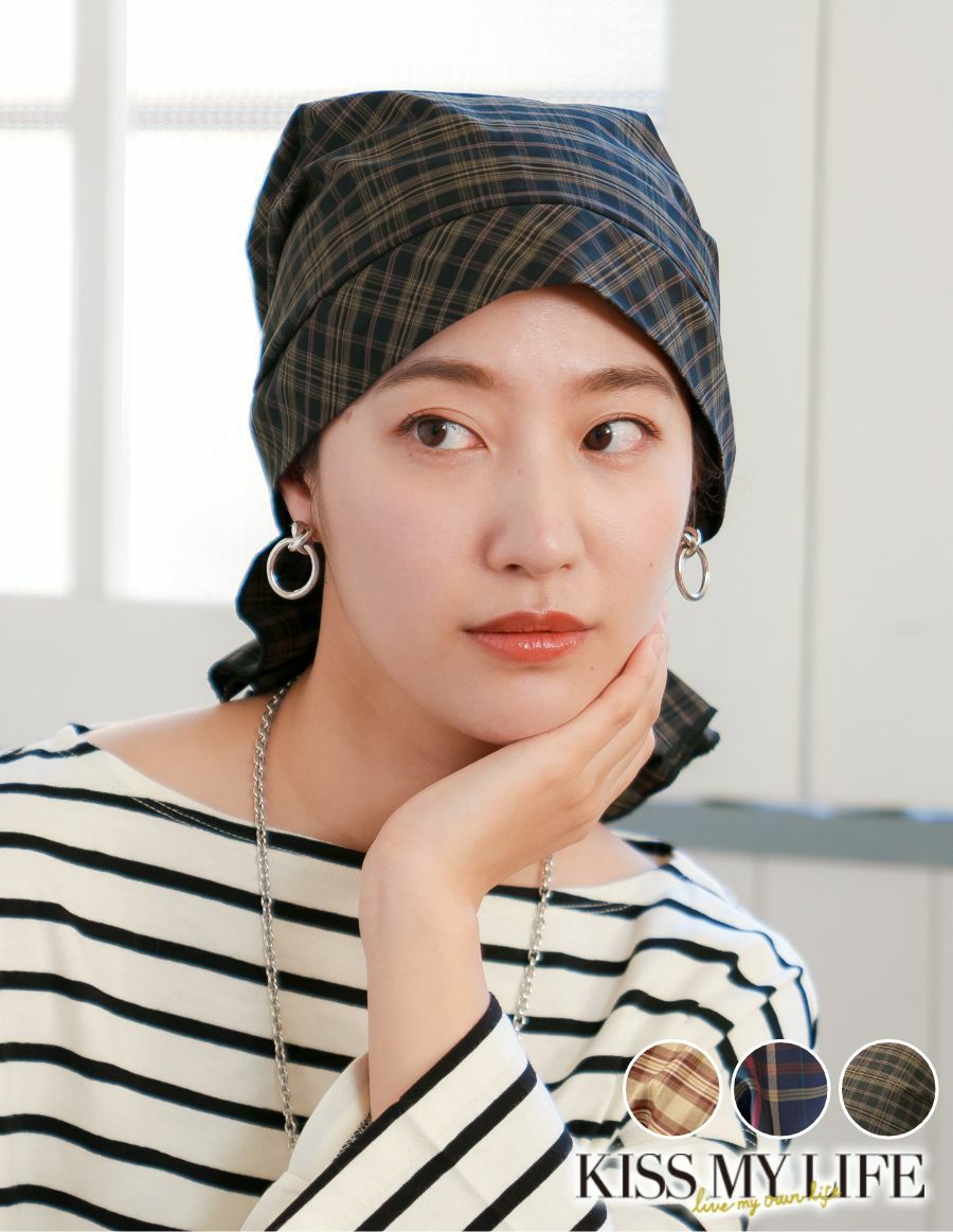 医療用帽子(ケア帽子) -Karina- バンダナタイプ/チェック柄