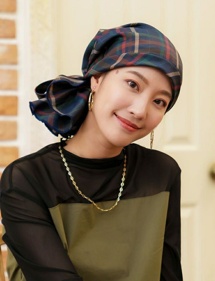 医療用帽子(ケア帽子) -Karina- バンダナタイプ/チェック柄