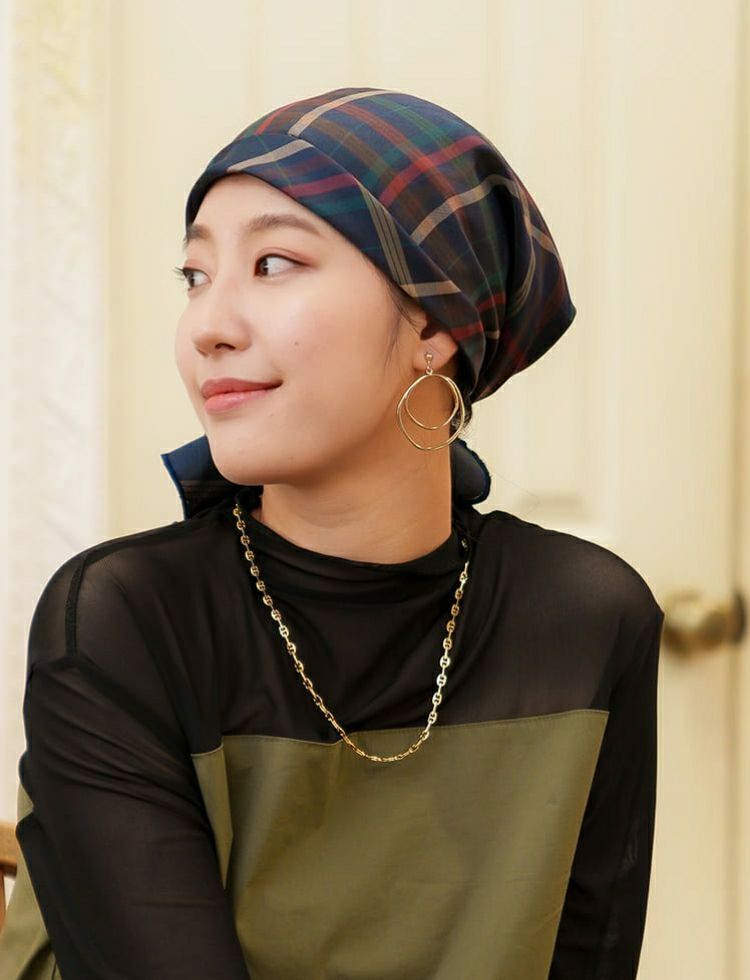 医療用帽子(ケア帽子) -Karina- バンダナタイプ/チェック柄