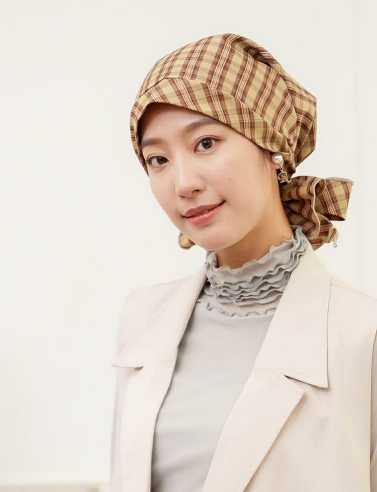 医療用帽子(ケア帽子) -Karina- バンダナタイプ/チェック柄