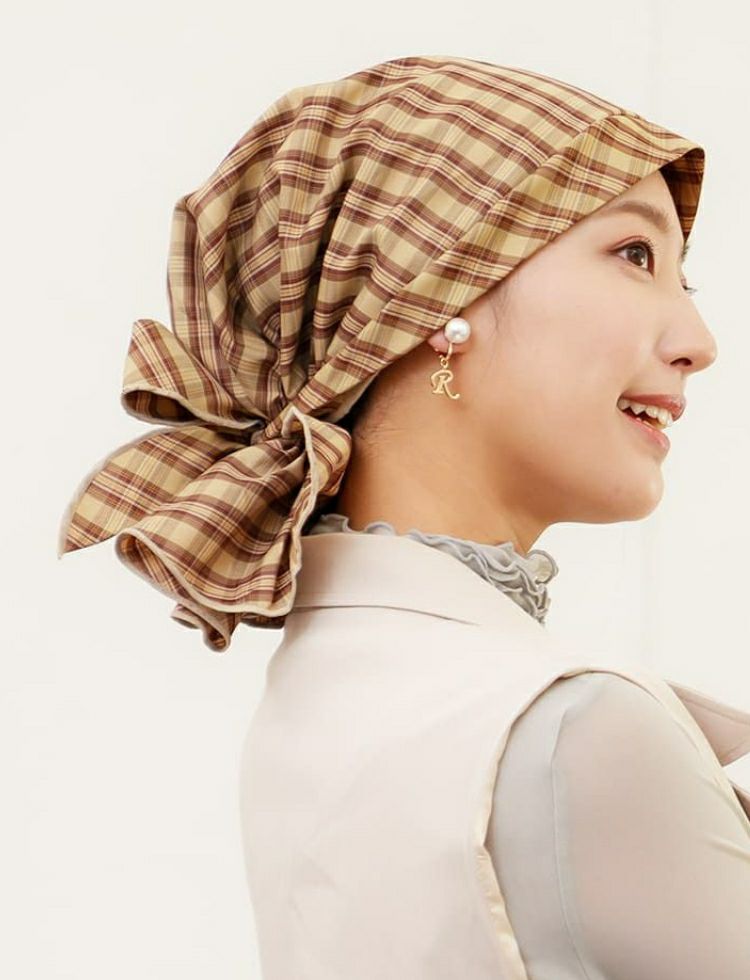 医療用帽子(ケア帽子) -Karina- バンダナタイプ/チェック柄