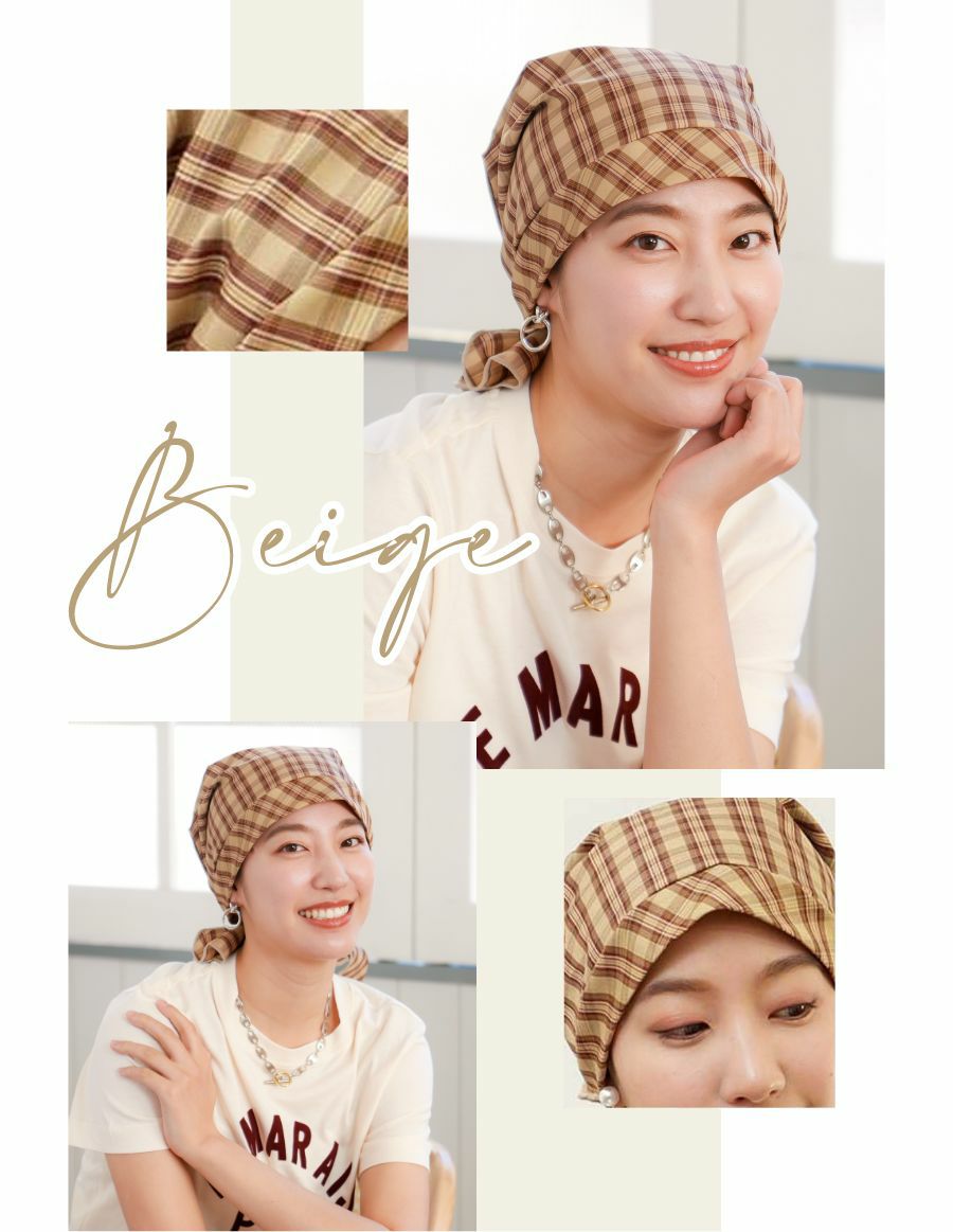 医療用帽子(ケア帽子) -Karina- バンダナタイプ/チェック柄