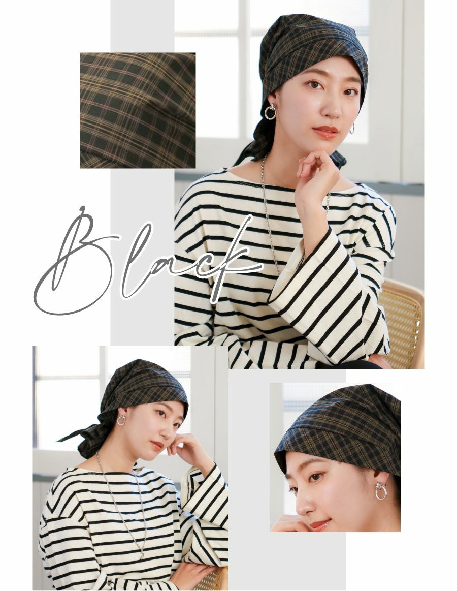 医療用帽子(ケア帽子) -Karina- バンダナタイプ/チェック柄