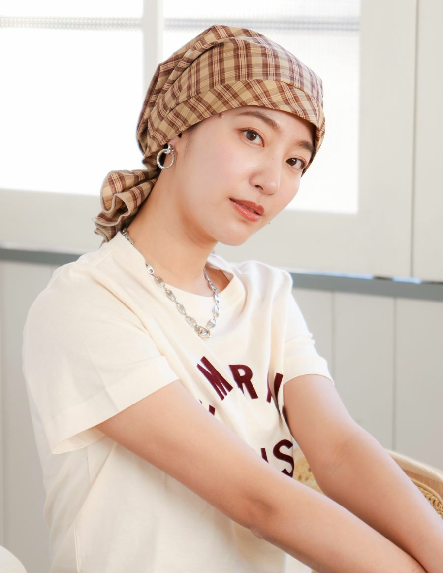 医療用帽子(ケア帽子) -Karina- バンダナタイプ/チェック柄