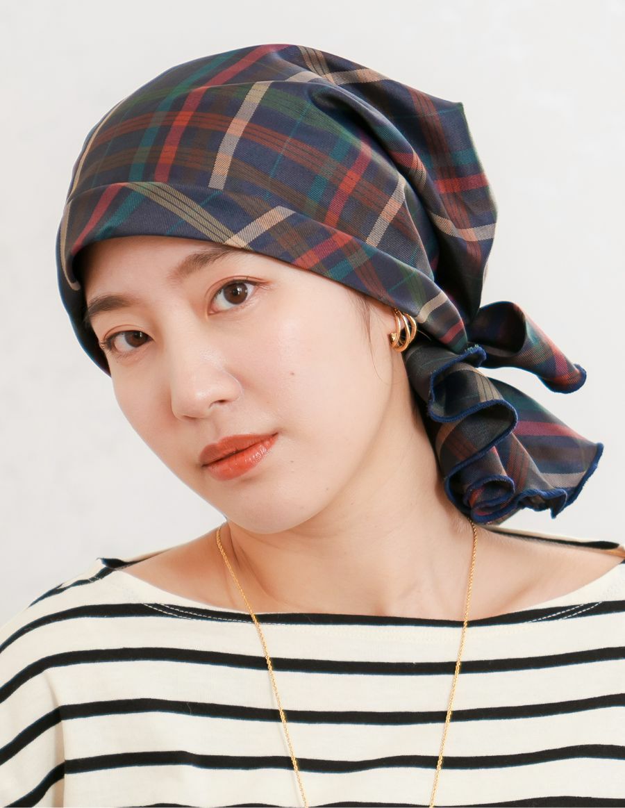 医療用帽子(ケア帽子) -Karina- バンダナタイプ/チェック柄