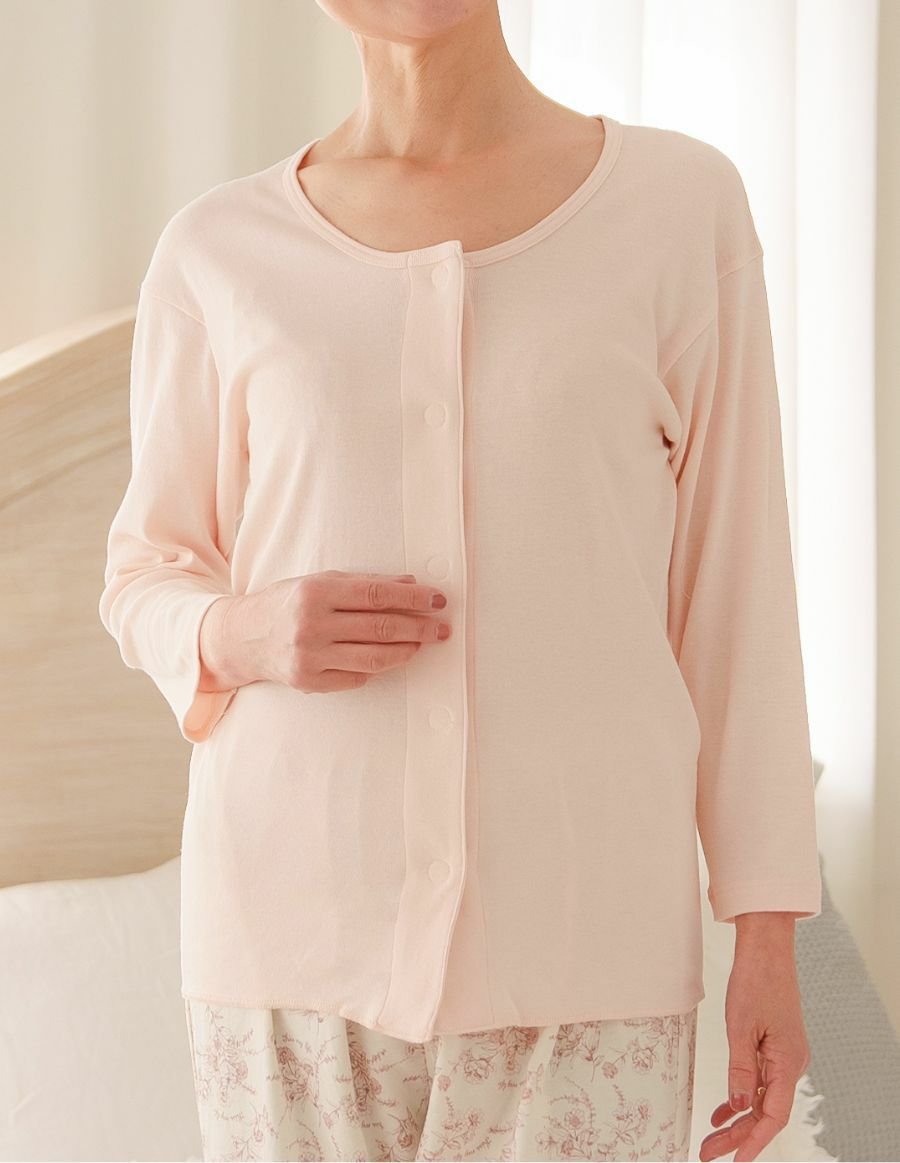 レディース　綿100%　前開きワンタッチ肌着　7分袖