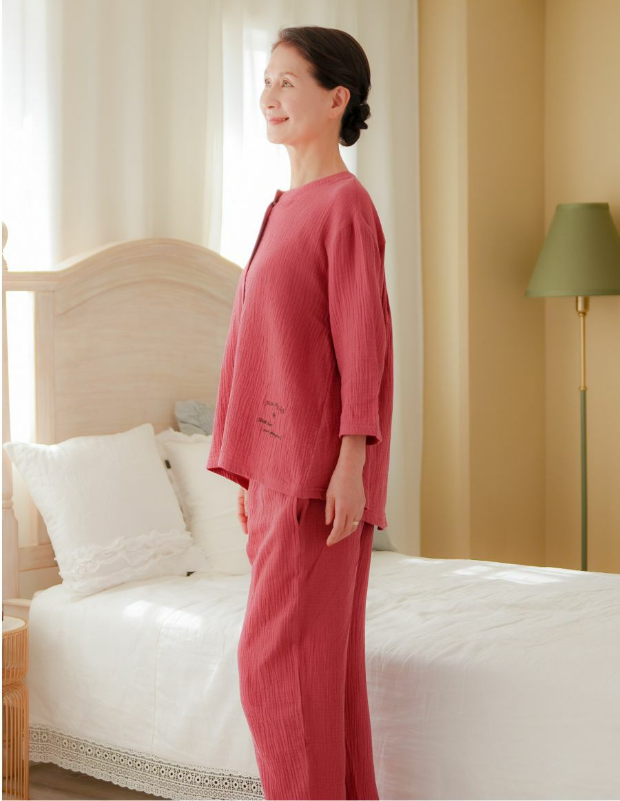 Wガーゼ レディース 前開きパジャマ