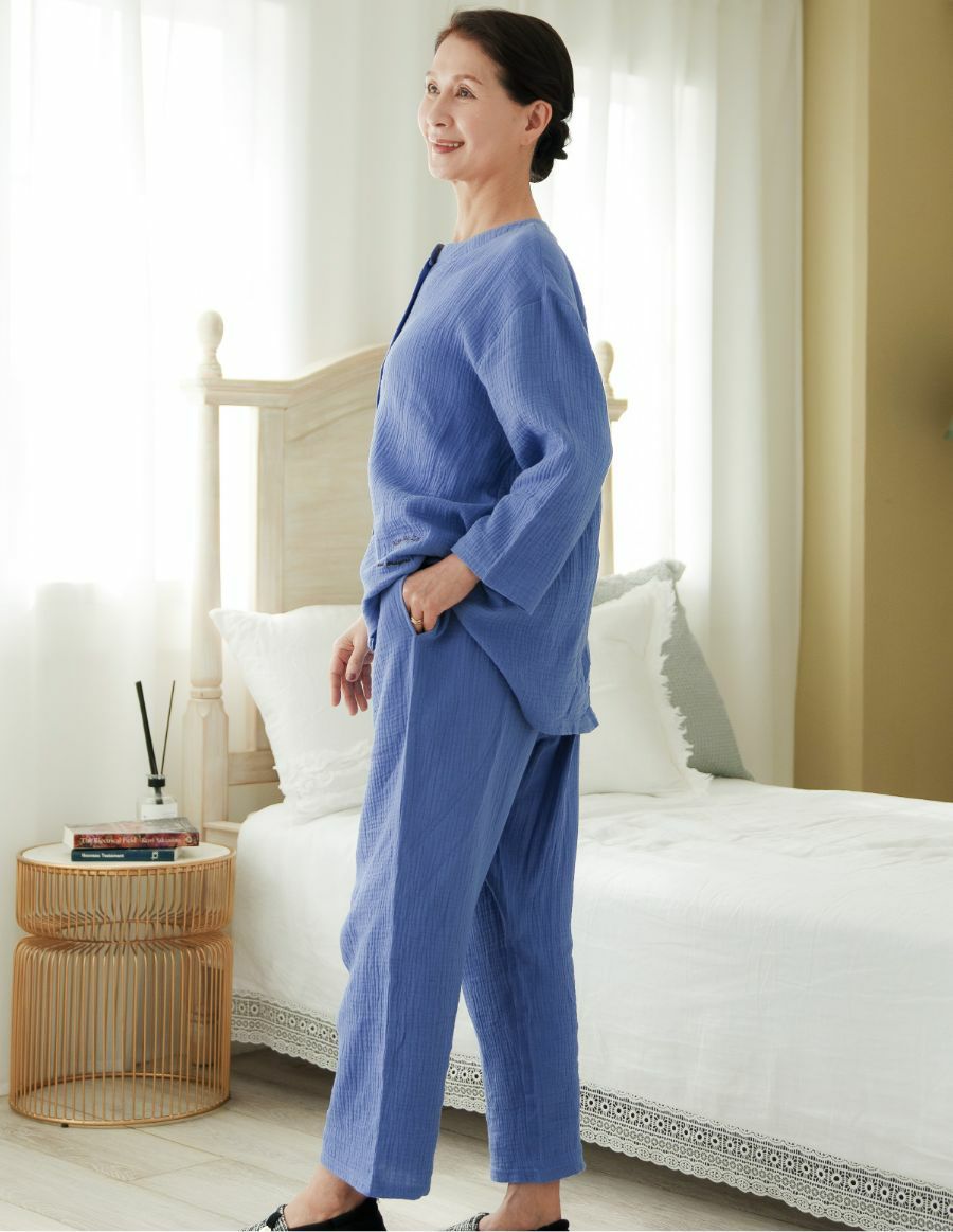 Wガーゼ レディース 前開きパジャマ