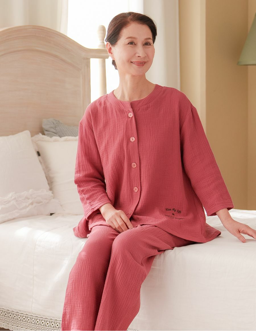 Wガーゼ 夫婦ペア 前開きパジャマ