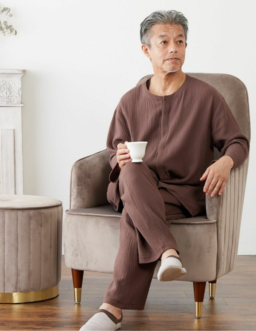 Wガーゼ 夫婦ペア 前開きパジャマ