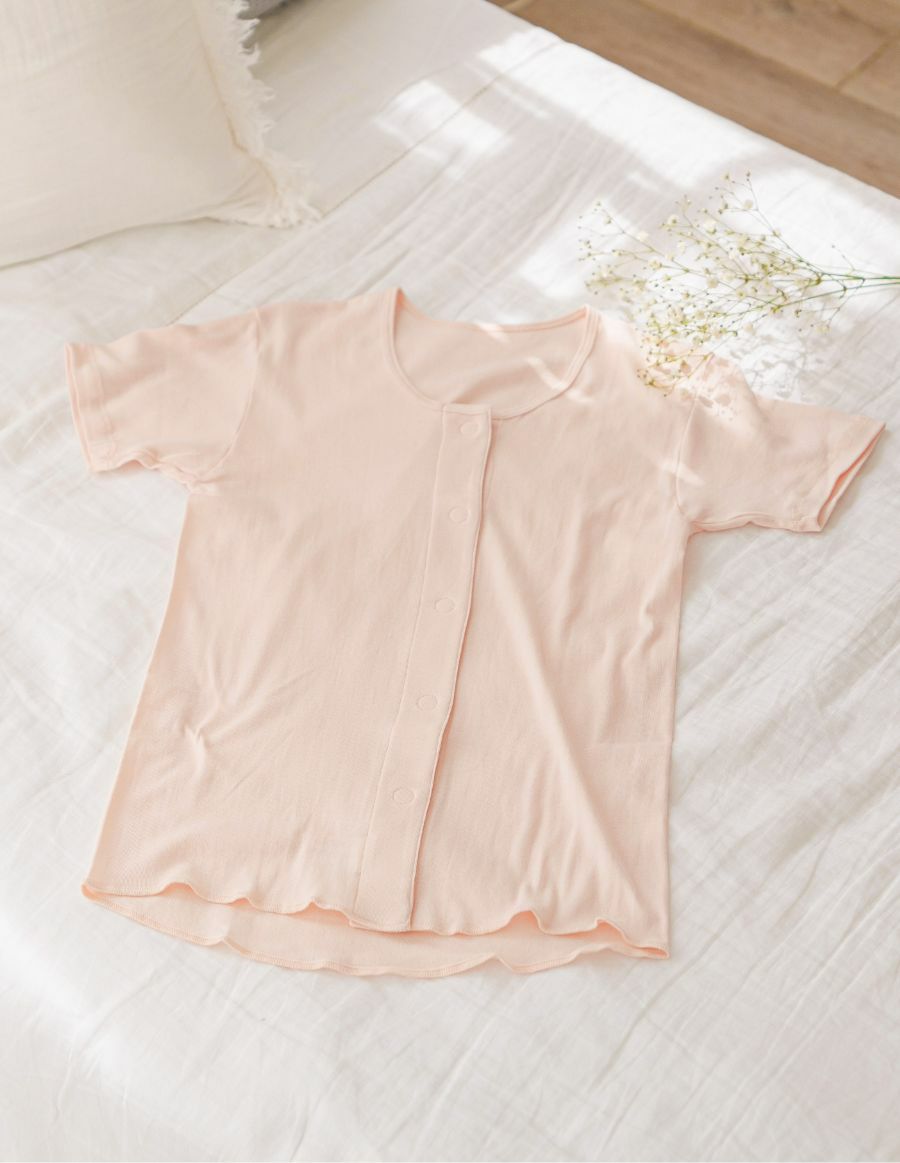 レディース 前開きワンタッチ肌着 綿100% 半袖