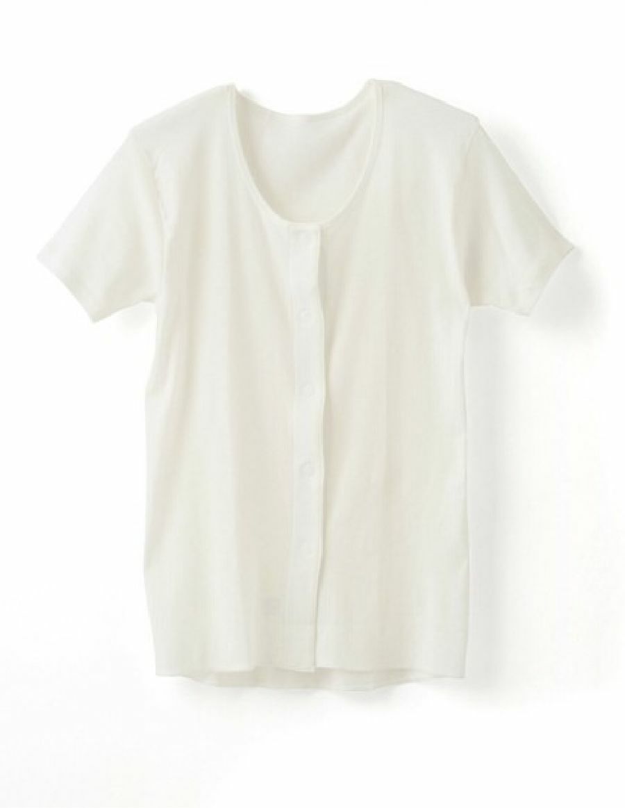 レディース 前開きワンタッチ肌着 綿100% 半袖　ホワイト