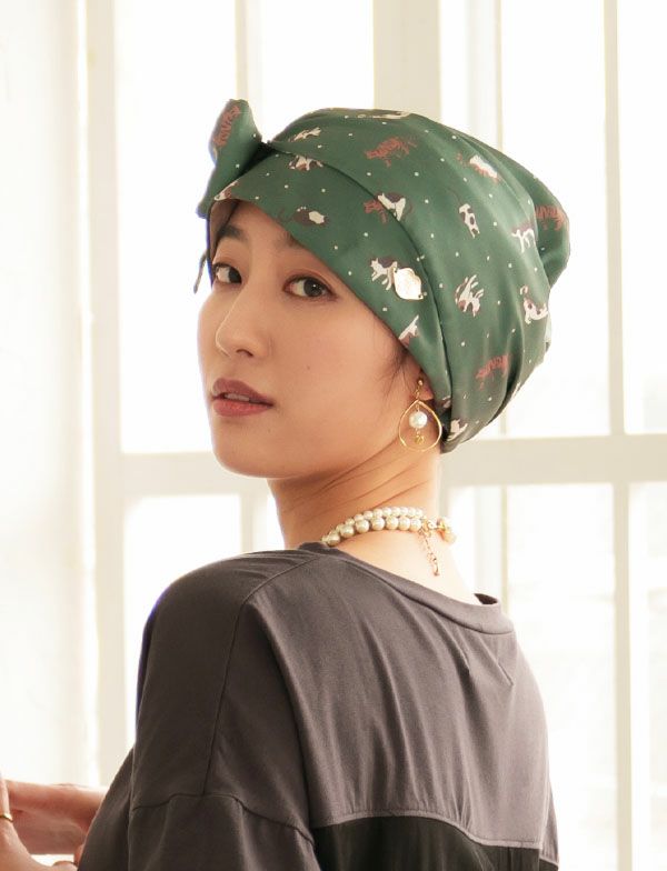 医療用帽子(ケア帽子) -Audrey- スカーフタイプ/猫柄 | KISS MY LIFE