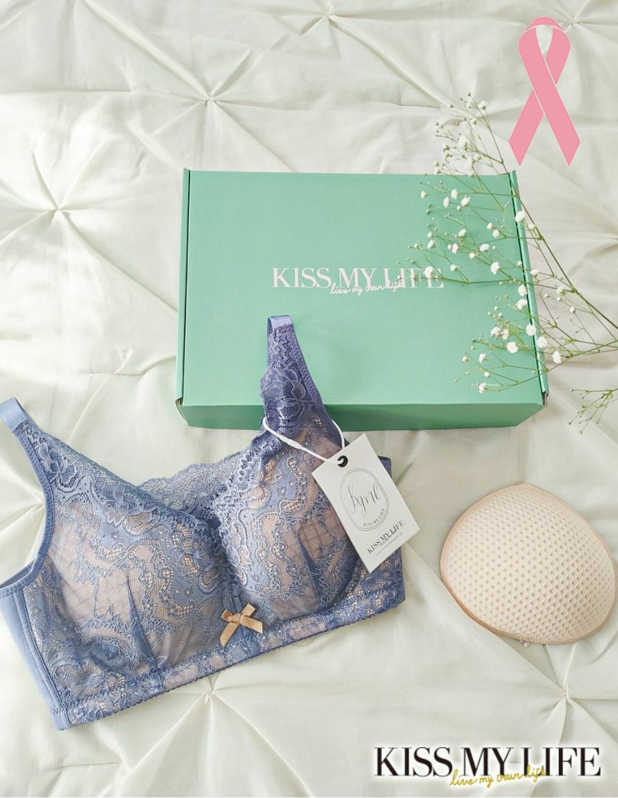 乳がんブラ　後ろホック調整 アンティークレース＆草の種パッドセット