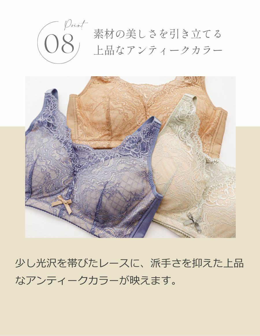 乳がんブラ　後ろホック調整 アンティークレース （パッド対応）　ポイント８