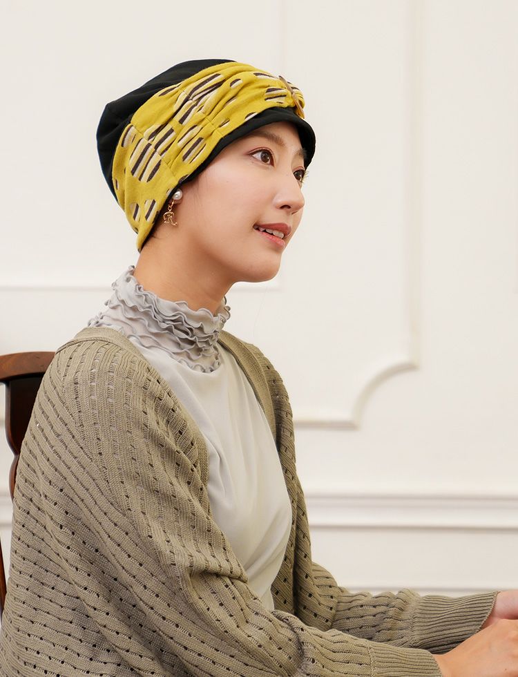 医療用帽子(ケア帽子) -Jean- ニットタイプ /バックル付き レトロドット柄