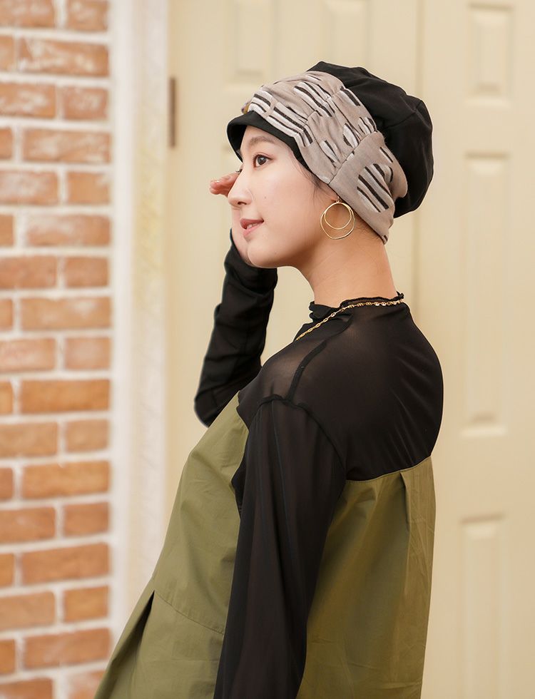 医療用帽子(ケア帽子) -Jean- ニットタイプ /バックル付き レトロドット柄