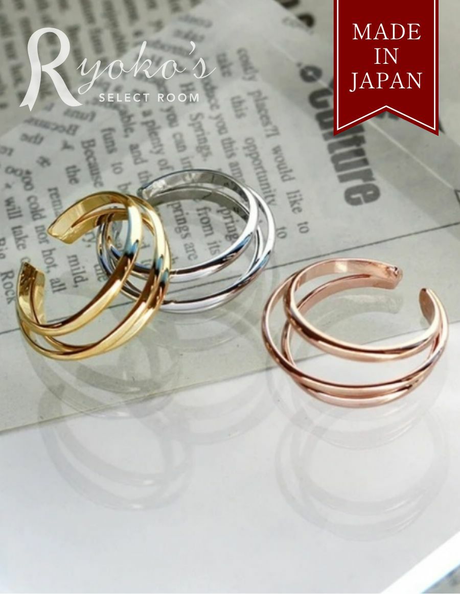 イヤーカフ イヤカフ イヤリング アクセサリー 大ぶり フープ 3連 日本製 ジュエリー