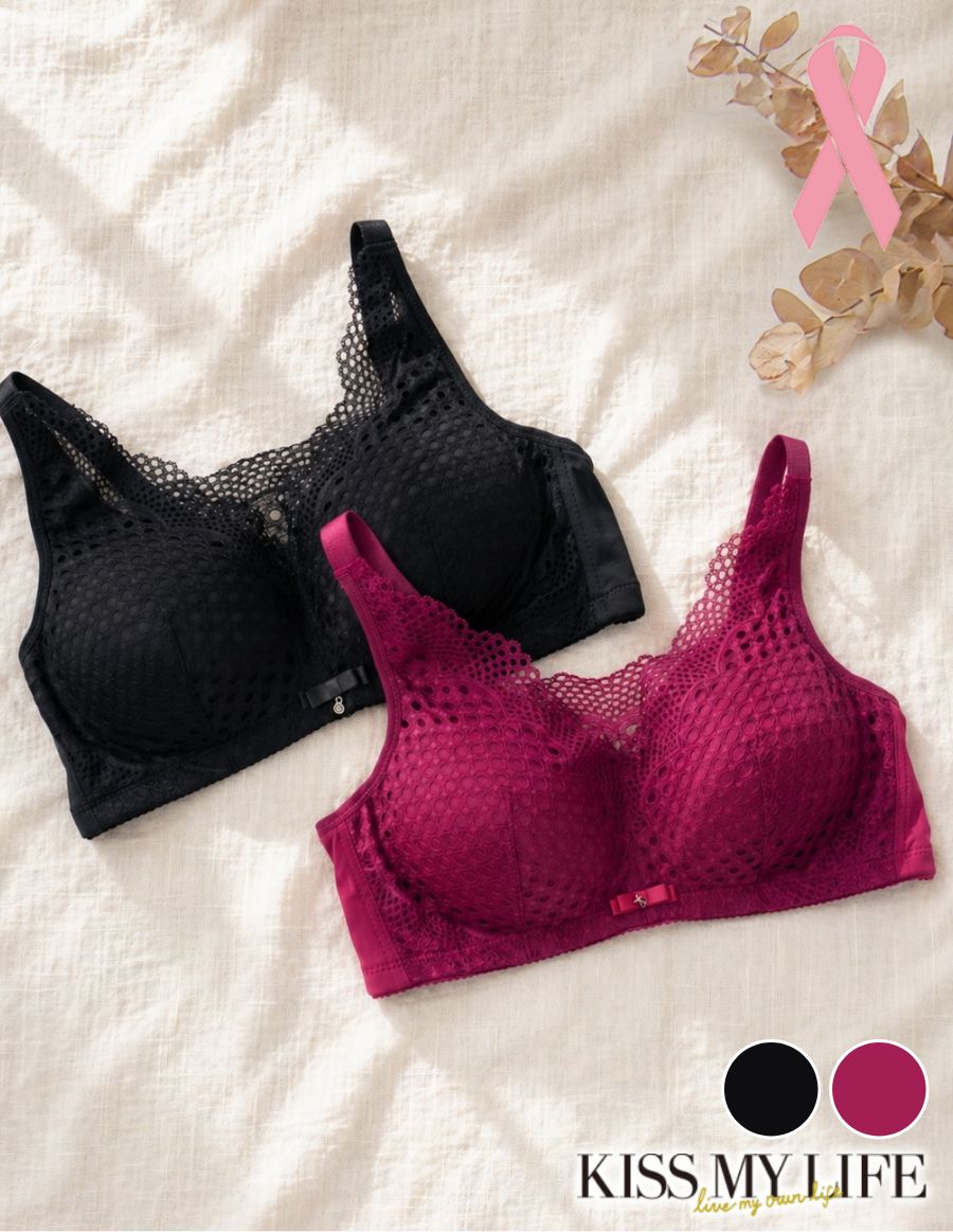 乳がんブラ　後ろホック調整 メッシュレース （パッド対応）