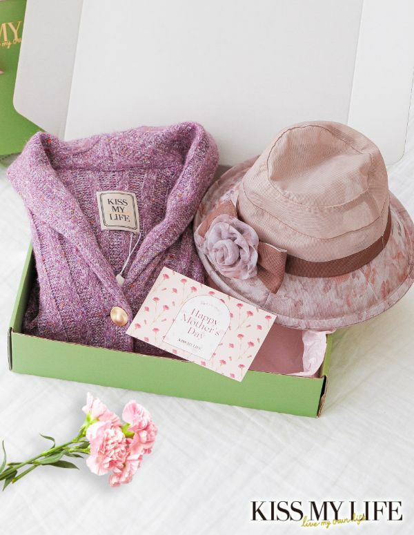 ニット肩掛け＆花コサージュ　UVケアハット