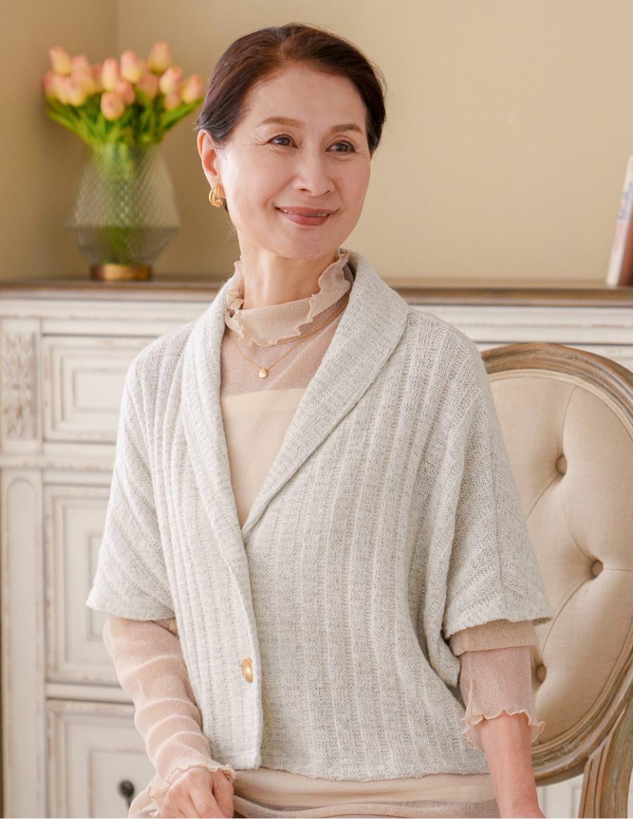 ニット肩掛け＆花コサージュ　UVケアハット アイボリー