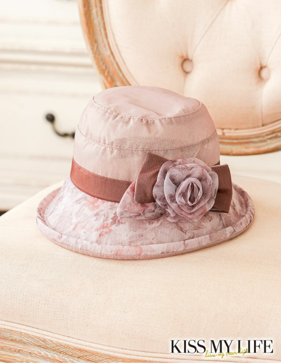 ニット肩掛け＆花コサージュ　UVケアハット