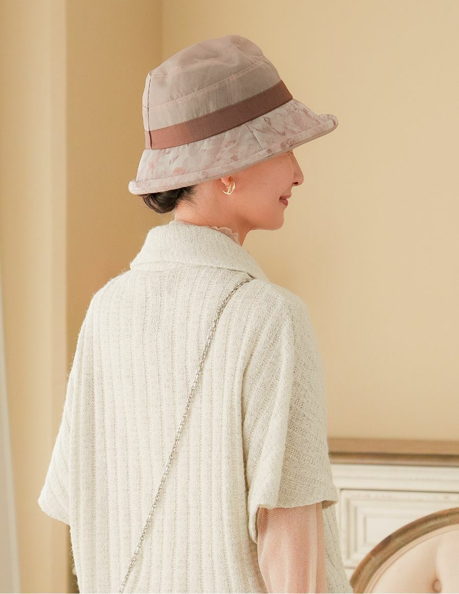 ニット肩掛け＆花コサージュ　UVケアハット