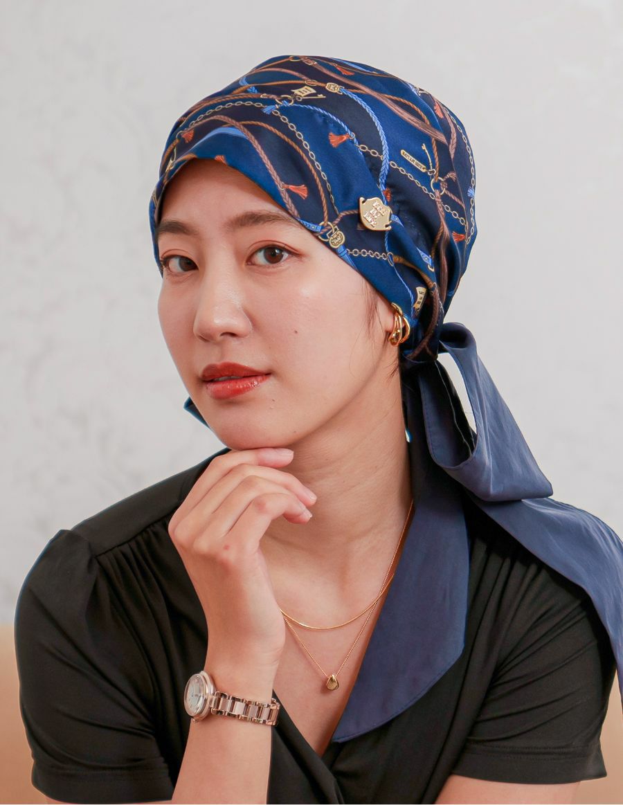 医療用帽子(ケア帽子) -Audrey- スカーフタイプ/Le charme（ル・シャルム）ネイビー