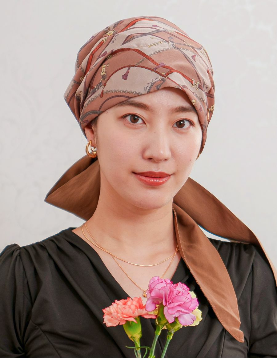 医療用帽子(ケア帽子) -Audrey- スカーフタイプ/Le charme（ル・シャルム）キャメル