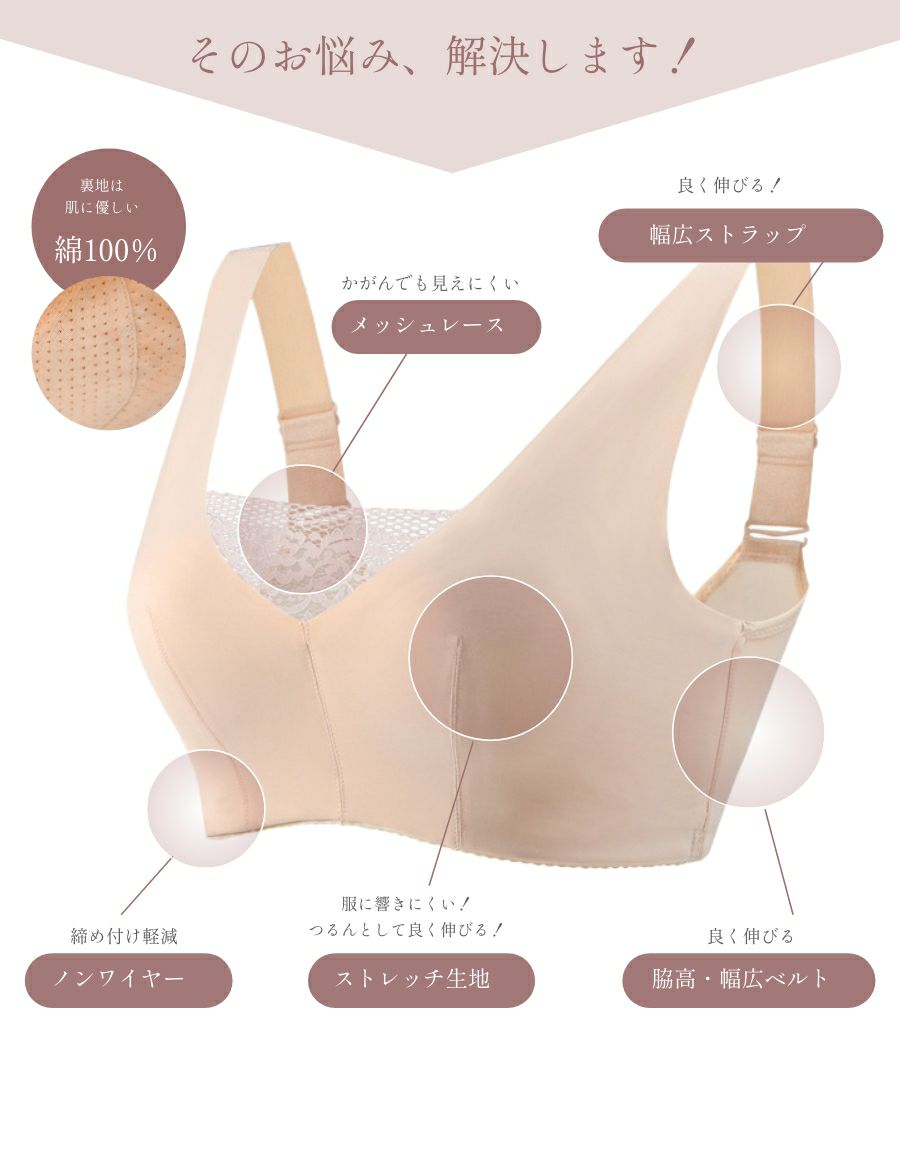 洋服に響かない プレーン乳がんブラ （パッド対応）