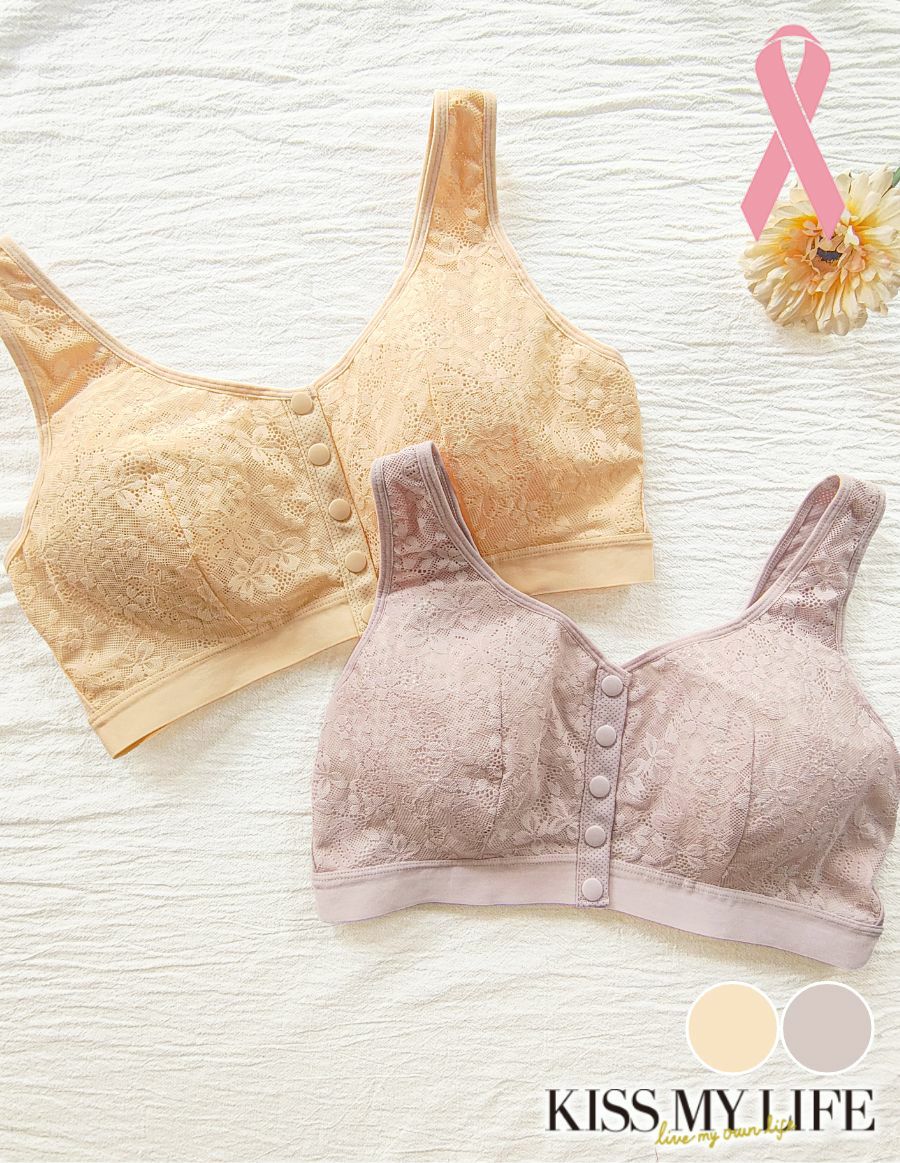 乳がんソフトブラ 前開きボタン ナチュラルフラワー（パッド対応）