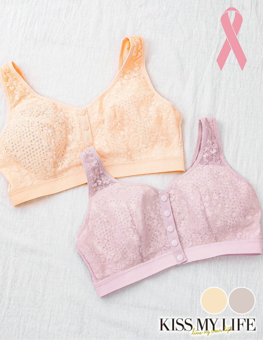 乳がんソフトブラ 前開きボタン ナチュラルフラワー（パッド対応）
