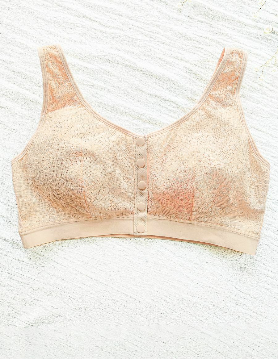 乳がんソフトブラ 前開きボタン ナチュラルフラワー（パッド対応） ピーチベージュ
