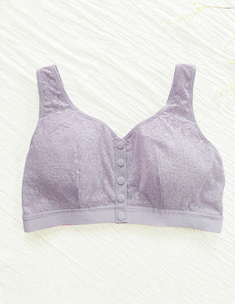 乳がんソフトブラ 前開きボタン ナチュラルフラワー（パッド対応）　ペールラベンダー