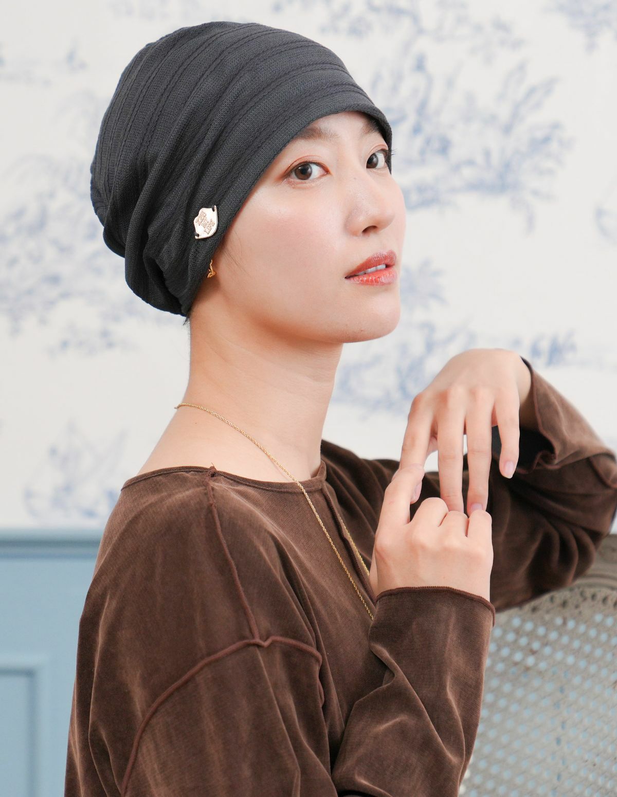 医療用帽子(ケア帽子) -Jean- アンティーク　ストライプ