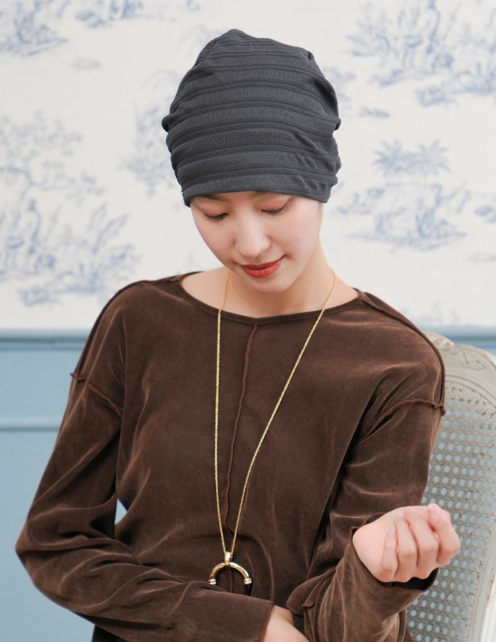 医療用帽子(ケア帽子) -Jean- アンティーク　ストライプ