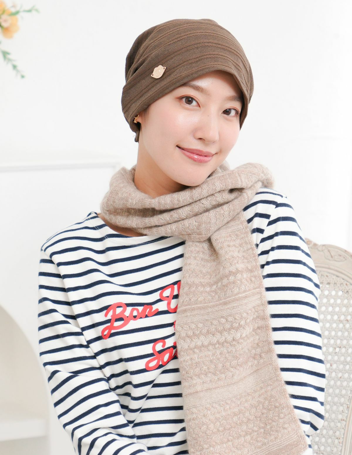 医療用帽子(ケア帽子) -Jean- アンティーク　ストライプ