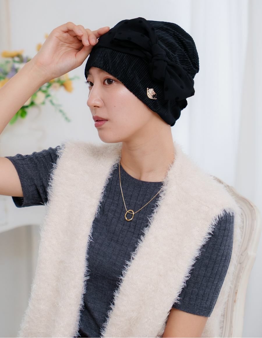 医療用帽子(ケア帽子) -Audrey LUXE- スカーフタイプ/Drape Dot