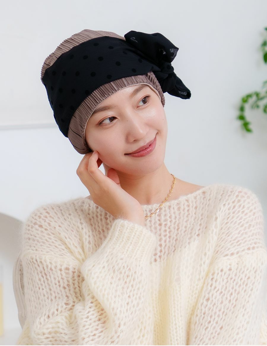 医療用帽子(ケア帽子) -Audrey LUXE- スカーフタイプ/Drape Dot