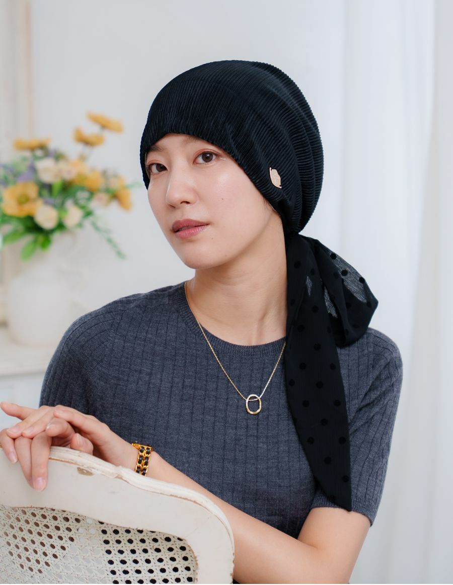 医療用帽子(ケア帽子) -Audrey LUXE- スカーフタイプ/Drape Dot