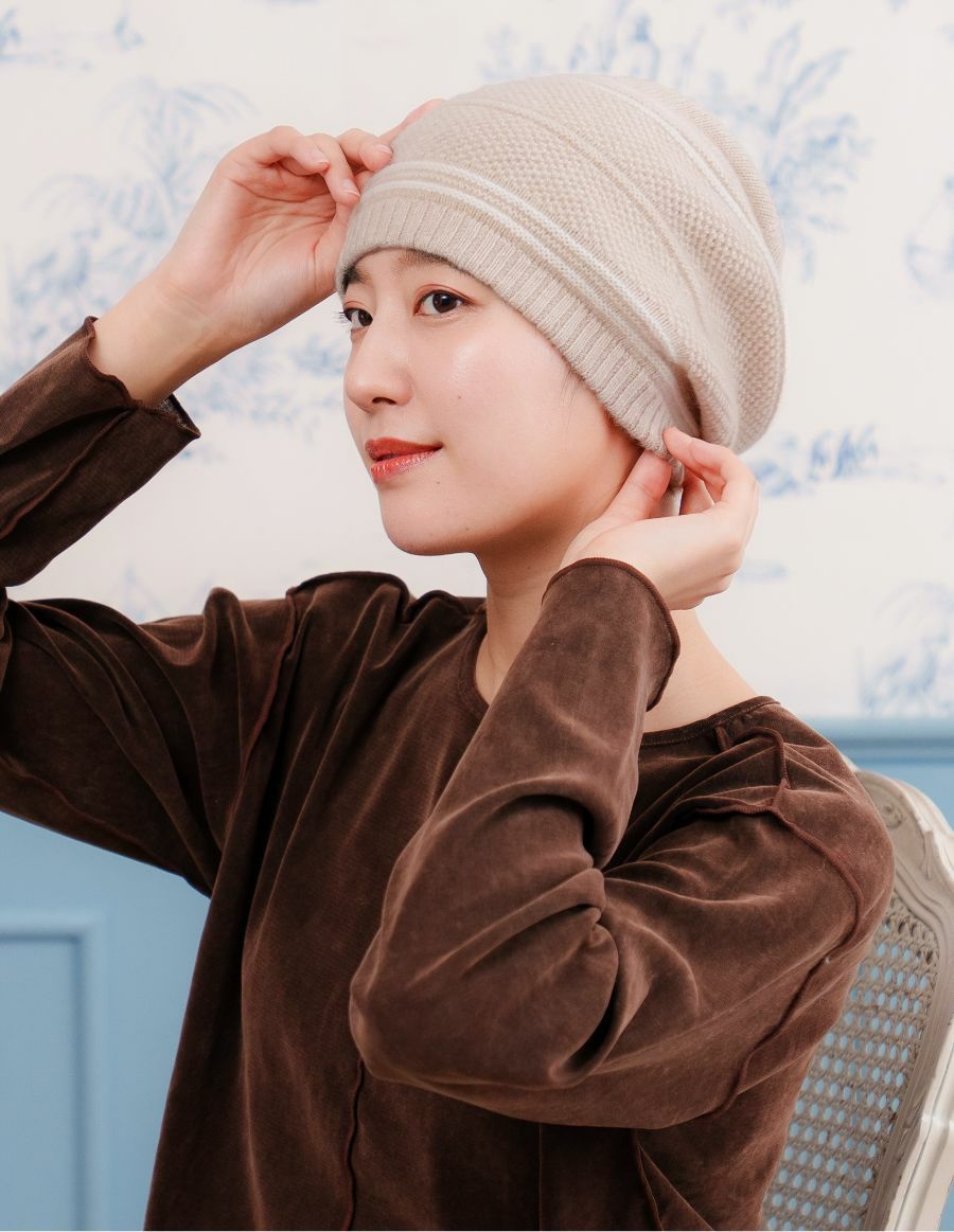 医療用帽子(ケア帽子) -Jean- カシミア フレンチストライプ